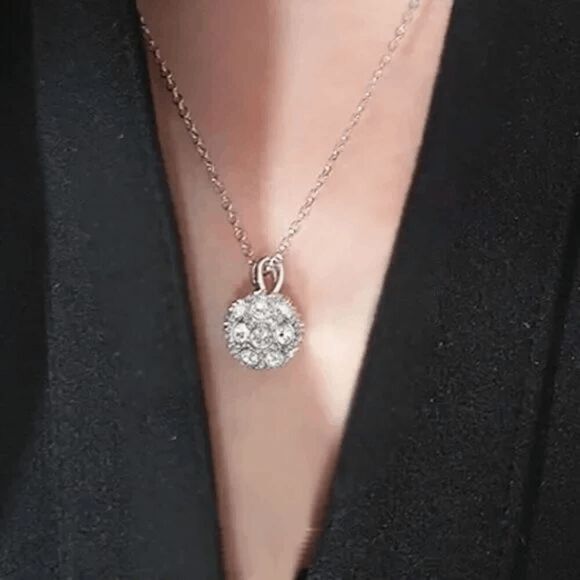 Round Platinum Necklace - Ladies Crystal Ball Necklace - Picture 1 of 5